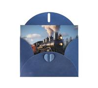 Blue WHJSHOP Steam Locomotive Train Prints Greeting Card - High-End Pearlescent Paper Double Sided Pearl Effect Love Buckle Pearl Paper Envelope