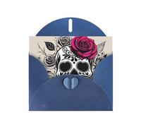 Blue WHJSHOP Sugar Horror Skull Flowers Rose Prints Greeting Card - High-End Pearlescent Paper Double Sided Pearl Effect Love Buckle Pearl Paper Envelope