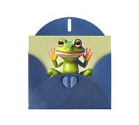Blue WHJSHOP The funny frog doing yoga Prints Greeting Card - High-End Pearlescent Paper Double Sided Pearl Effect Love Buckle Pearl Paper Envelope