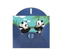 Blue WHJSHOP Two cute big pandas Prints Greeting Card - High-End Pearlescent Paper Double Sided Pearl Effect Love Buckle Pearl Paper Envelope