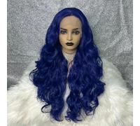Blue wig long body curly synthetic wig glueless wig Dark Blue Lace front Wig For Women Cosplay Wigs High Densit-Dark Blue-180%-Lace Front-26inches