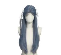 Blue wig woman lace fashion center parted long straight hair 70cm party head set