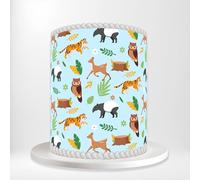 Blue Wild Animals Tigers Deer Owls Tapirs Leaves Playful Jungle Wrap Around Print A4 Edible Paper Icing Sheet Cake Topper Side Ribbon Border Decor for Personalised Themed Decorations