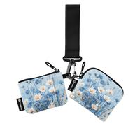 Blue Wild Flowers Floral Spring Women's Card Cases Change Holder Mini Fashion Change Purse Key Holder with Wristlet Strap for Women 2 Packs de Mujer para tarjetas
