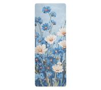 Blue Wild Flowers Floral Spring yoga mat non toxic for home gym printed, non slip, nonslip yoga towel with carrying bag tapete para ejercicio 71x26 inches