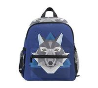 Blue Wild Wolf Toddler Backpack Bookbag Mini Shoulder Bag for 1-6 Years Travel Boys Girls Kids with Chest Strap Clip Whistle