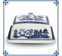 UNIQUE HOME LIVING Blue Willow Butter Dish Ceramic Covered Server Style Oriental Design Tableware