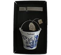 Blue Willow Teabag Tidy Bucket with Teabag Squeezer Tongs - Gift Boxed