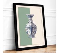 Blue Willow Vase Japandi Framed Wall Art Print A1 (84.1×59.4cm) Black, Wall Decor for Living Room, Bedroom, Office & Home, Ready to Hang, Art Gift