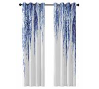 Blue Willows Blackout Curtains for Bedroom Living Room, Watercolor Spring Falling Blue Willows Leaf Plant 96 In Long Thermal Insulated Room Darkening Drapes Grommet Window Treatments, 52 x 96 In
