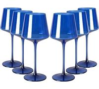 Blue Wine Glass Set of 6, Colored Wine Glasses,Gift For Her, Wife, Mom Friend - Square Wine Glasses, Unique European Style Tall Drinkware - Red & White, Dinner, Color Beautiful Glassware (Blue)