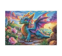 Blue Wing Dragon 1000 Piece Jigsaw Puzzle for Adults Mythic Beast Bloom Jigsaw Weekend Parent Activity After Work Stress Relief Vibrant Artwork Home Wall 1000 PCS