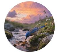 Blue-winged Warbler 1000 Piece Round Puzzle Advanced Level Puzzle Fans Strategic Planning Bird Framing Ready 1000pcs (67.5x67.5cm)
