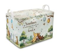 Blue Winnie Storage Basket with Handles, the Pooh Baby Stuff Storage Basket, Winnie Baby Nursery Hamper Decor, Foldable and Waterproof Canvas for Bathroom and Bedroom SetClothes,Toys Bin