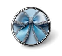 Blue Winter Coquette Bow Silver Glitter Round Brooch for Men Women Fashion Badge Collar Pin Dress Jacket Backpack Accessories