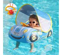 (Blue, with Canopy) Baby Pool Float With Canopy,car Shaped Baby Floats With Steering Wheel