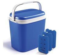 (blue with ice packs) 27L Large Compact Insulated Beach Picnic & Camping Leakproof Travel Cooler Cool Box w/ Handle Ice Packs