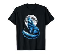 Blue Wolf Howling at The Moon Enchanting Scene T-Shirt