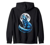 Blue Wolf Howling At The Moon Enchanting Scene Zip Hoodie