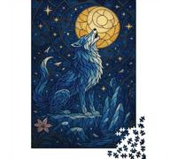 Blue Wolf Howling at The Moon Puzzle for Adults 1000 Pieces, Wolf Themed Jigsaw Puzzle, Gift for Quiet Evenings, 52x38cm/1000pcs