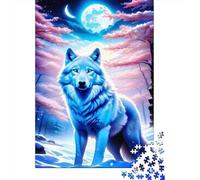 Blue Wolf Moonlight 1000 Pieces Eco-Friendly Puzzle Adult Hobbyists Portable Mind Decompression Entertainment 38x26cm/1000pcs
