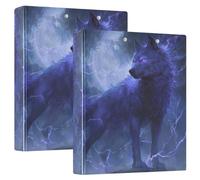 Blue Wolf with Glowing Eyes 3 Ring Binders 1.5 Inch Clear View Three Ring Binders Versatile Binder Fits 200 Sheets 2 Pack