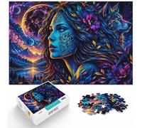 Blue Wolf Woman Space Moon Adult Jigsaw 1000pcs (38x26cm) Puzzle Challenge | For longer sessions on weekends or evenings: Adult jigsaw puzzle with 1000 pieces fits quiet afternoons.