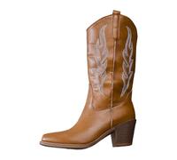 Blue Women's Knee High Fold Over Buckle Fashion Zip Pointed Block Heel Boots - Stylish Ruched Design - Comfortable Mid-Block Heel - Faux Leather & Faux Suede Photoshoot White Brown Khaki UK 4.5 6 7