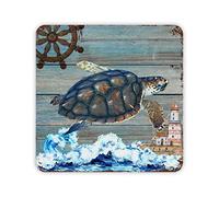 Blue Wood Grain Tin Plaque Vintage Sea Turtle Metal Plaque Shabby Chic Marine Animals Sign Aluminum Metal Plaque Inspirational Words Hanging Poster for Kitchen Bedroom Laundry Room Garden 12x12in