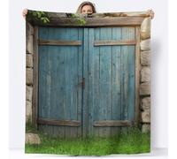 Blue Wood Throw Blanket 200 x 240 cm Rustic Barn Door Flannel Fluffy Fleece Blanket Soft Lightweight Warm Blankets and Throws for Bed Sofa and Couch A-4609