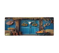 Blue Wooden Barn Door Mouse Pad In Big Extended Non-Slip Rubber Base Mousepad With Stitched Edges Gaming Pc Desktop Large Mouse Pad 11.8x31.5