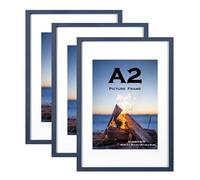 Blue Wooden Picture Frame A2(42x59.4cm) with Mat,Set of 3, Mount for A3 Picture or Certificate,Wall Mountable