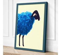 Blue Woolly Sheep Canvas Wall Art Print 36x24 Inch | Ready to Hang, Gallery Wrapped, Fade-Resistant Inks, Securely Packaged, UK Made