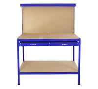 (Blue) Workbench With Pegboard And Drawer Tool Garage Storage Heavy-Duty Steel Workshop DIY