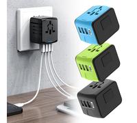 (Blue) World Wide Travel Adapter Multi Plug Universal Charger UK EU AU US 4 USB Port