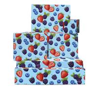 Blue Wrapping Paper - 6 Sheets Cherry Gift Wrap for Women or Friends - Birthday Christmas Housewarming Summer Berries Theme - Strawberries Blueberries Blackberries - Comes Tags by Central 23