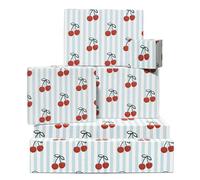 Blue Wrapping Paper - 6 Sheets Cherry Gift Wrap for Women or Friends - Birthday Christmas Wedding Summer Theme - Red Cherries Stripe - Recyclable - Comes with Tags by Central 23