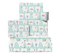 Blue Wrapping Paper - 6 Sheets of Aqua Gift Wrap with Smiling Tooth Characters and Treats - Birthday Wraps for Kids, Adults Sweet Tooth Dentist - Christmas Parties Thanksgiving - By Central 23