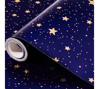 Blue Wrapping Paper Roll,43cm x 10m Shiny Metallic Gift Wrapping Paper,Stars Gift Wrap for Birthday Party Wedding Baby Shower Holiday Christmas (Blue Gold)