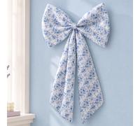 Blue Wreath Bow Chinoiserie, Large Floral Print for Front Door | Elegant Chinese Style Design, for Doorway, Wedding Wall Hanging Decoration, Holiday Door Decor