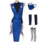 (Blue, X-Large) Sub-Zero Reptile Scorpion Cosplay Costume Female Sexy Suit with Mask Ninja Fighter Uniform
