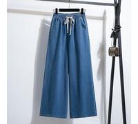 (blue, XL) Dimanaf 2025 Plus Size Women Summer Jeans Casual Long Wide Leg Pants High Waist Elastic Basic Blue Trousers Loose