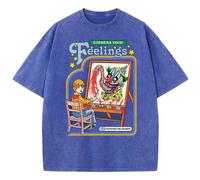 (blue, XL) Express Your Feelings Draw A Clown Washed Retro Men Tshirts Fashion Street Breathable T Shirts Loose Cotton Tee Clothing T-Shirt