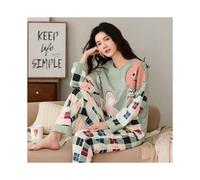 (Blue, XL) Fall and Winter Women's Suit Pajamas Long-Sleeved Long Pants Homewear Two-Piece Set Ladies Cartoon Pattern Sleepwear Loungewear