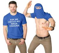 (Blue, XL) Mens Ask Me About My Ninja Disguise Flip T Shirt Funny Costume Graphic Humor Tee ,100% New