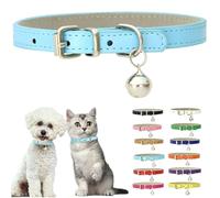 Blue XS Dog Collar With Bell, Pu Leather Cat Collar With Bell Soft Puppy Collar Adjustable Buckle For Tiny Teacup XXS Extra Small Male Boys Kitten Pets Like Chihuahua, X-Small
