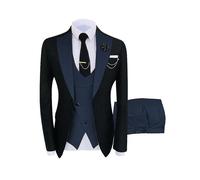 (Blue, XXL) Men's Gentlemen's Suits Luxury Party Stage Men's Tuxedo Fitted 3-piece Jacket Pants Vest