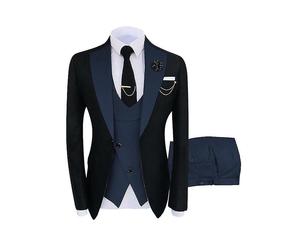 (Blue, XXL) Men's Gentlemen's Suits Luxury Party Stage Men's Tuxedo Fitted 3-piece Jacket Pants Vest