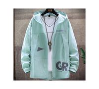 (Blue, XXL) New Summer UV Protection White Skin Coats Men Fashion Letter Print Hooded Casual Thin Jackets Big Size