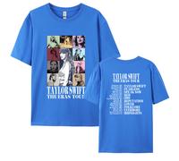 (blue, XXL) Round Neck T-Shirt with Taylor Swift Print, American Hip-Hop Street Style Cotton Short Sleeve